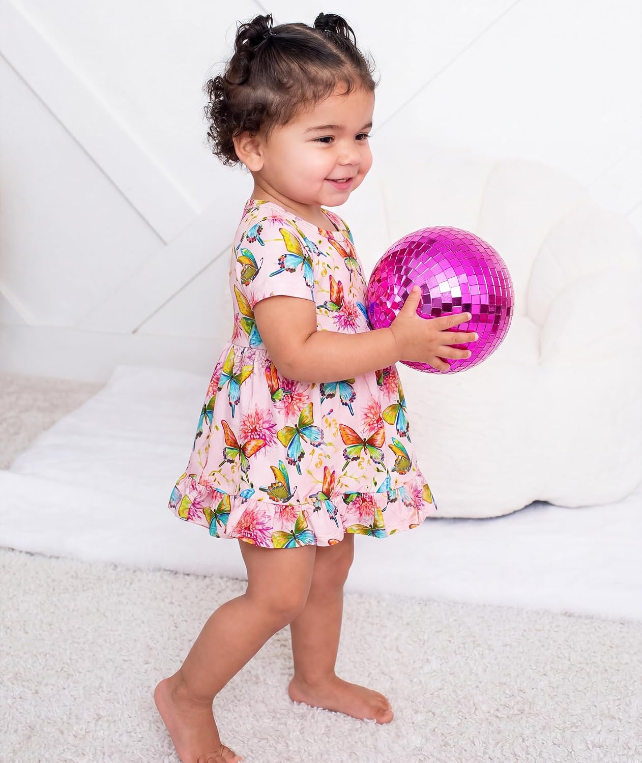 Infant Baby Girl Bodysuit Dress with Hairband Set, Bamboo Viscose Summer Clothes Outfit