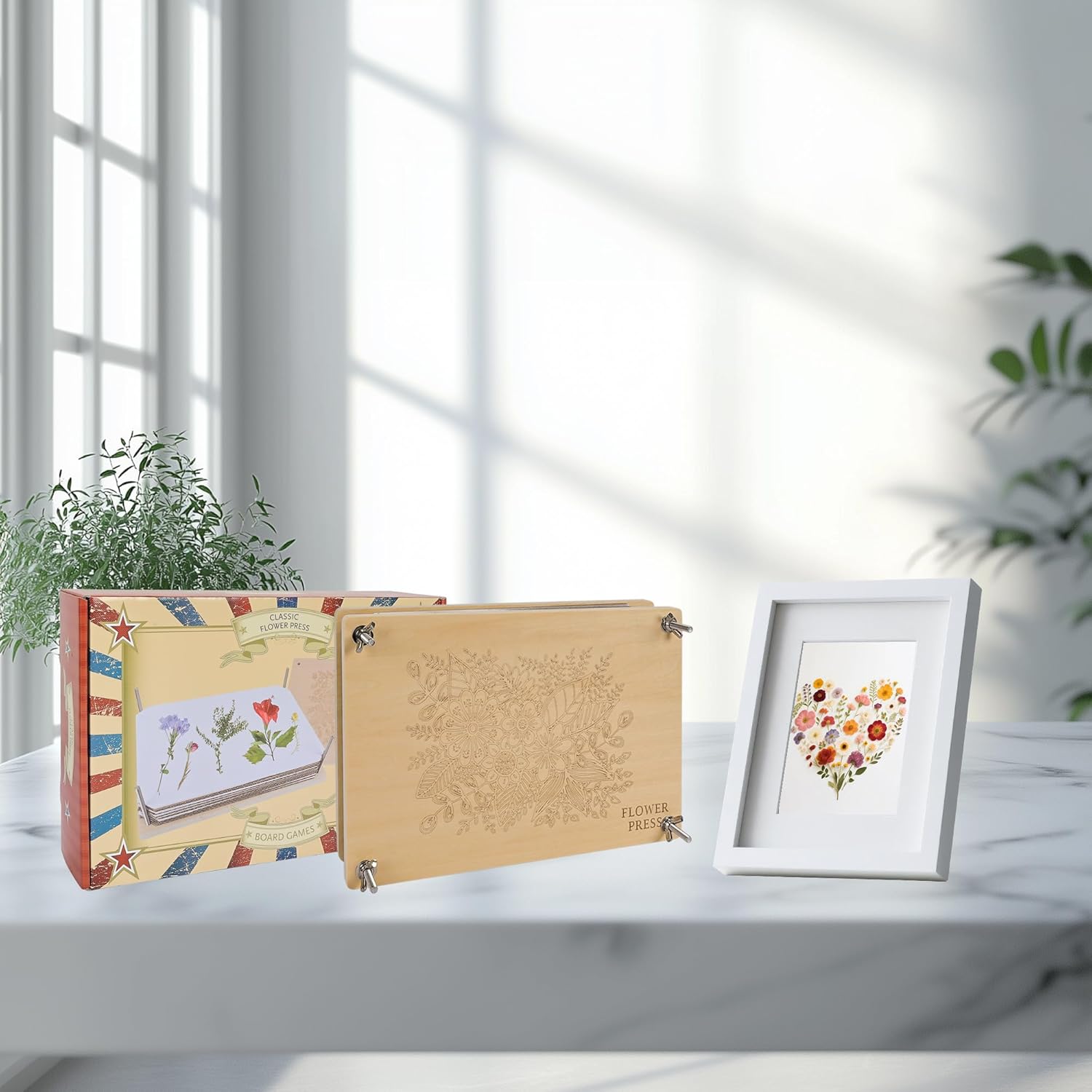 Wooden Flower Press Kit for Drying Flowers & Leaves | 11.8 x 8.3 Inch, DIY Nature Craft Flower Pressing for Kids Adults, Artists