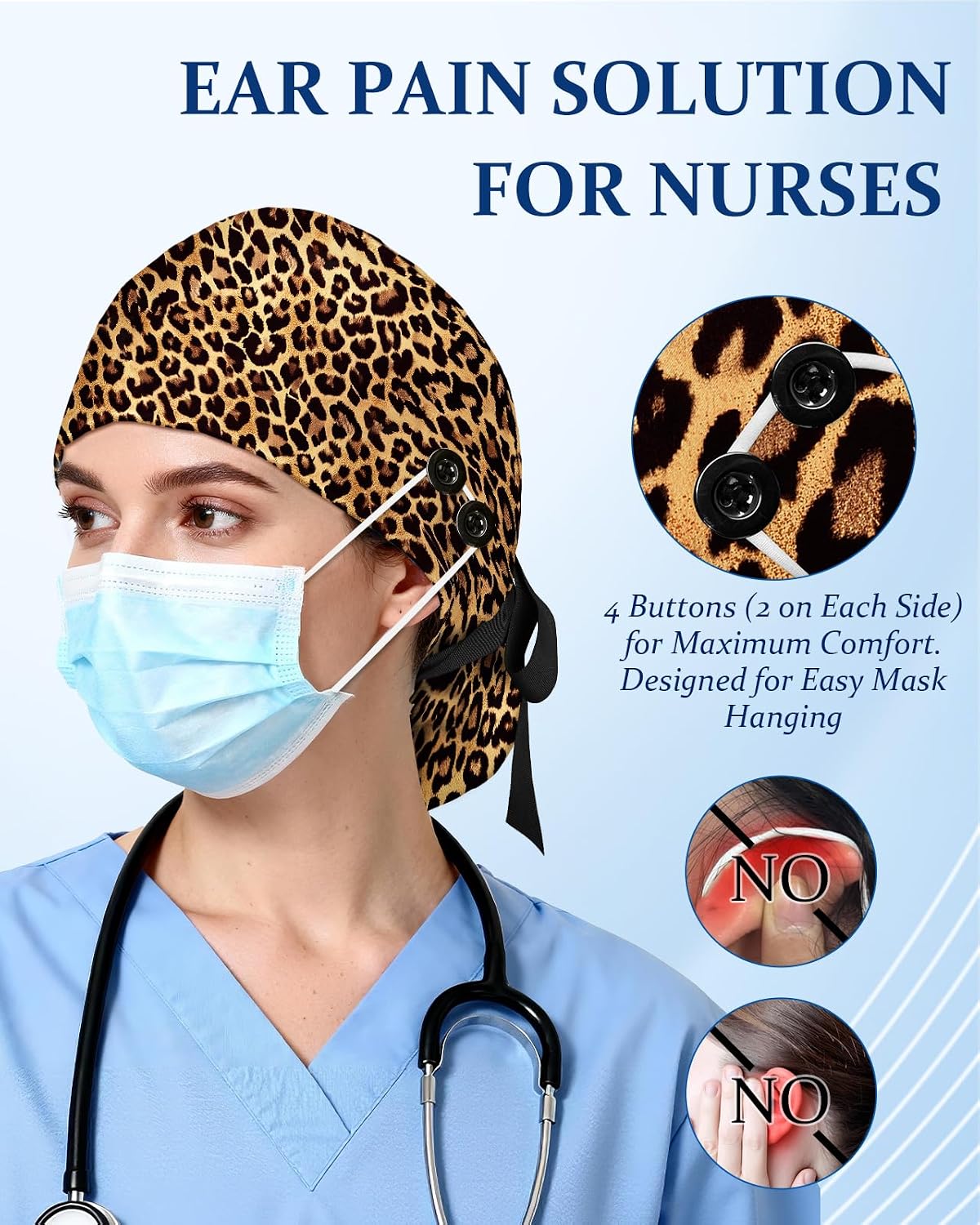 Plifal 100% Cotton Scrub Cap with Buttons-Nurse Cap with Sweatband for Women, Adjustable Working Hat,Satin Lined or Unlined