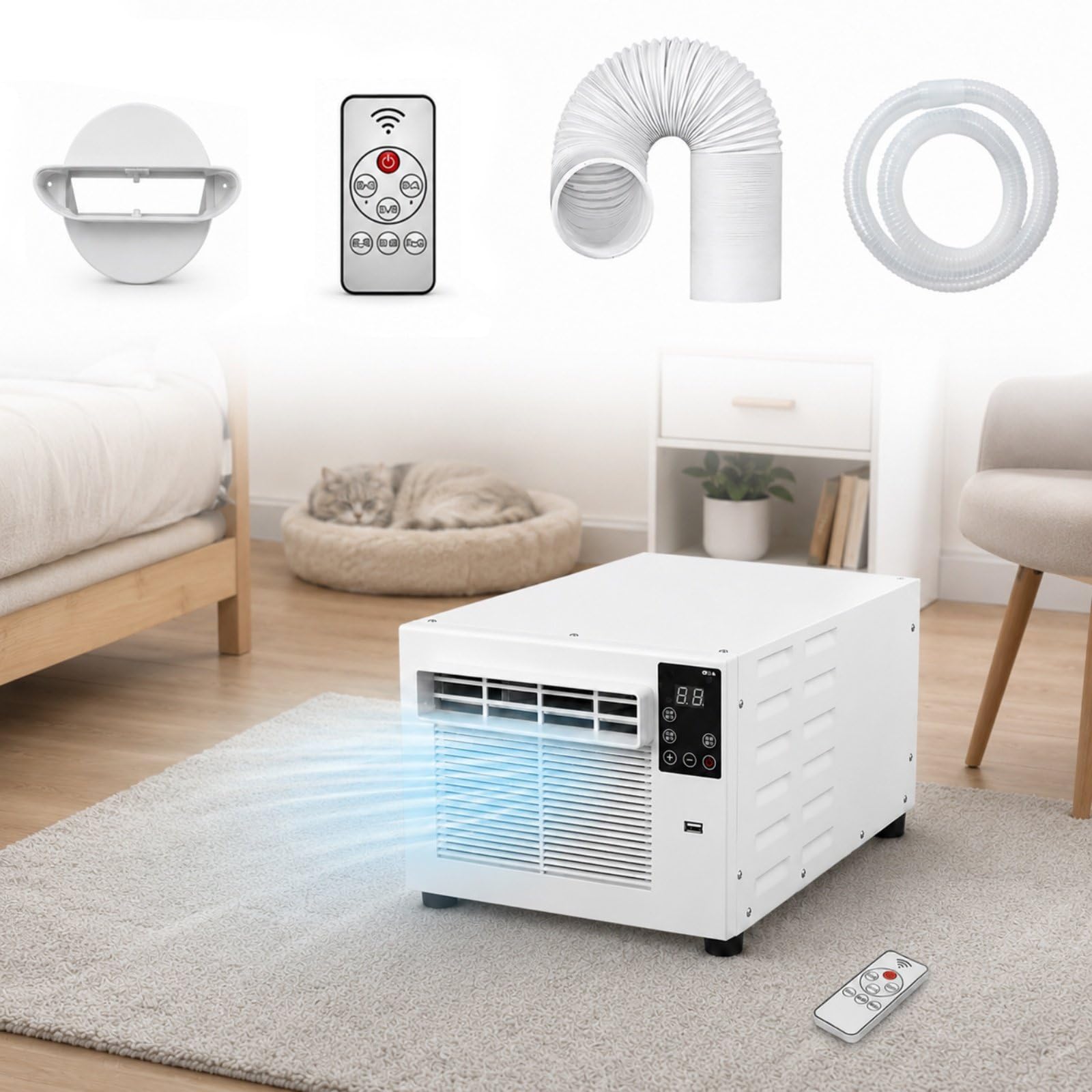 HCAUYNN Portable Air Conditioner with Exhaust Hose, 3 Modes, Handheld Remote, for Apartments, Study Rooms