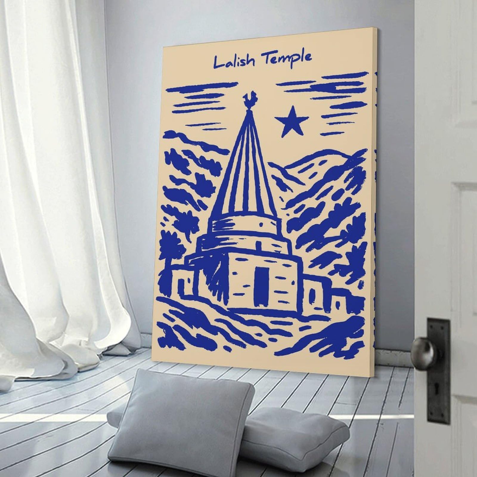 Junmoney Hanging Wall Art Lalish Temple Illustration, 16x24inch(40x60cm), for Wall Displays, Bedrooms Or Room Updates, Wall Decor Suited to Curated Displays