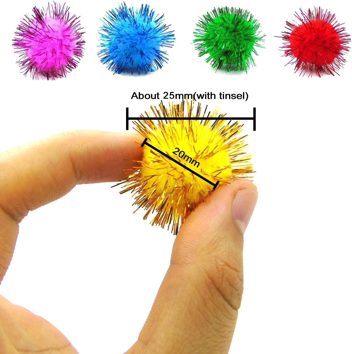 YYCRAFT 200pcs Glitter Tinsel Pom Poms Sparkle Balls-Yellow(20mm)