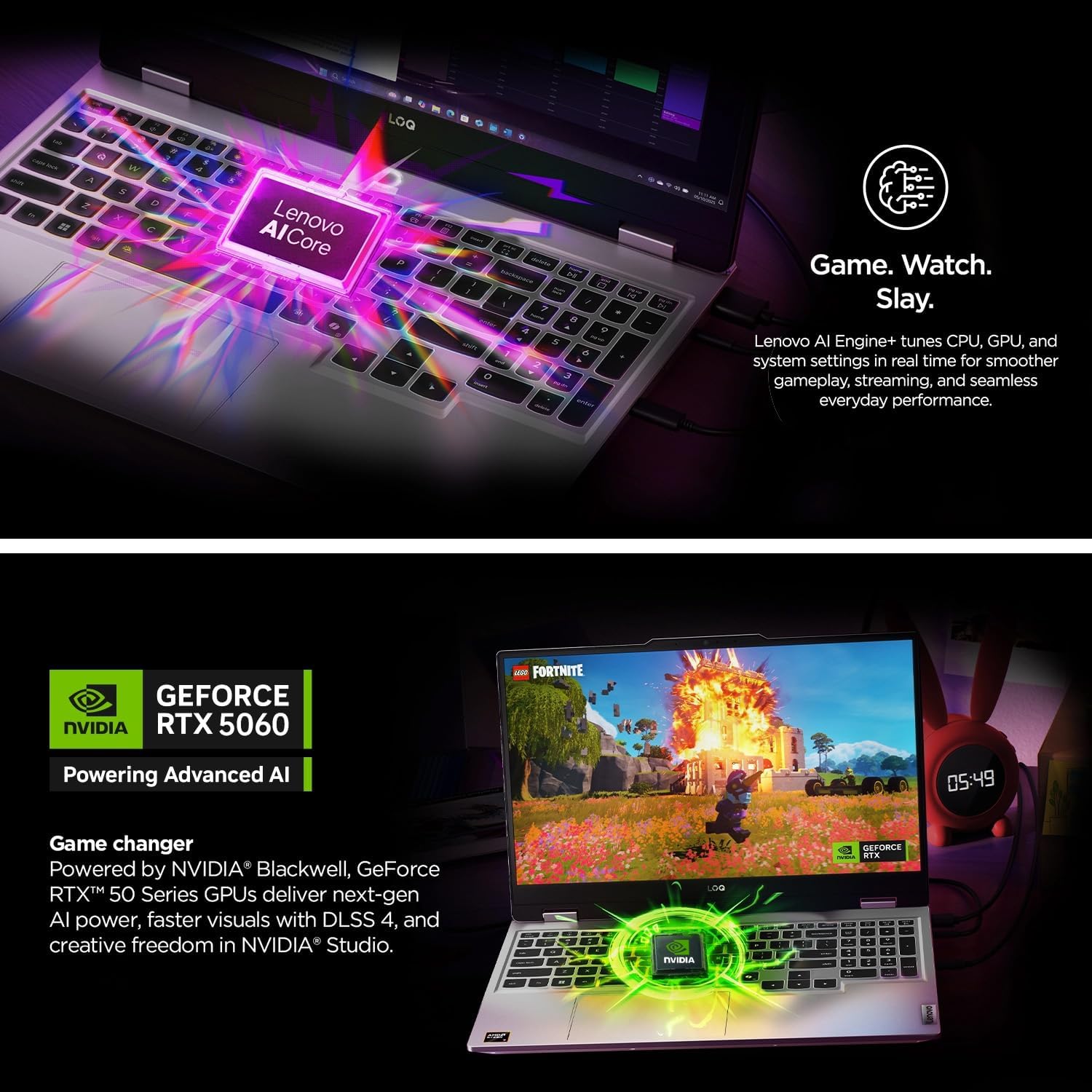 Lenovo LOQ RTX 5060 Gaming Laptop, 15.6" FHD 144Hz NVIDIA G-Sync Display, AMD Ryzen 7 250, NVIDIA GeForce RTX 5060, 16GB DDR5 RAM, 512GB SSD, 5MP Camera, Ethernet (RJ45), Backlit KB, Win 11 Pro