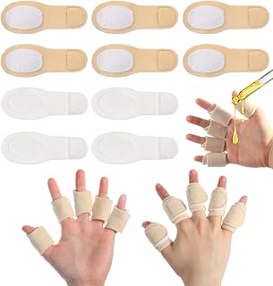 Finger Wrap, 10 Pcs Castor Oil Compress Wrap Reusable with Hook and Loop Self Adhesive Adjustable Design for Finger Compression (Skin Color)