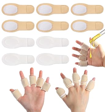 Castor Oil Pack Wrap, 10 Pcs Castor Oil Finger Wrap Reusable with Hook and Loop Self Adhesive Adjustable Design for Finger Compression Skin Color