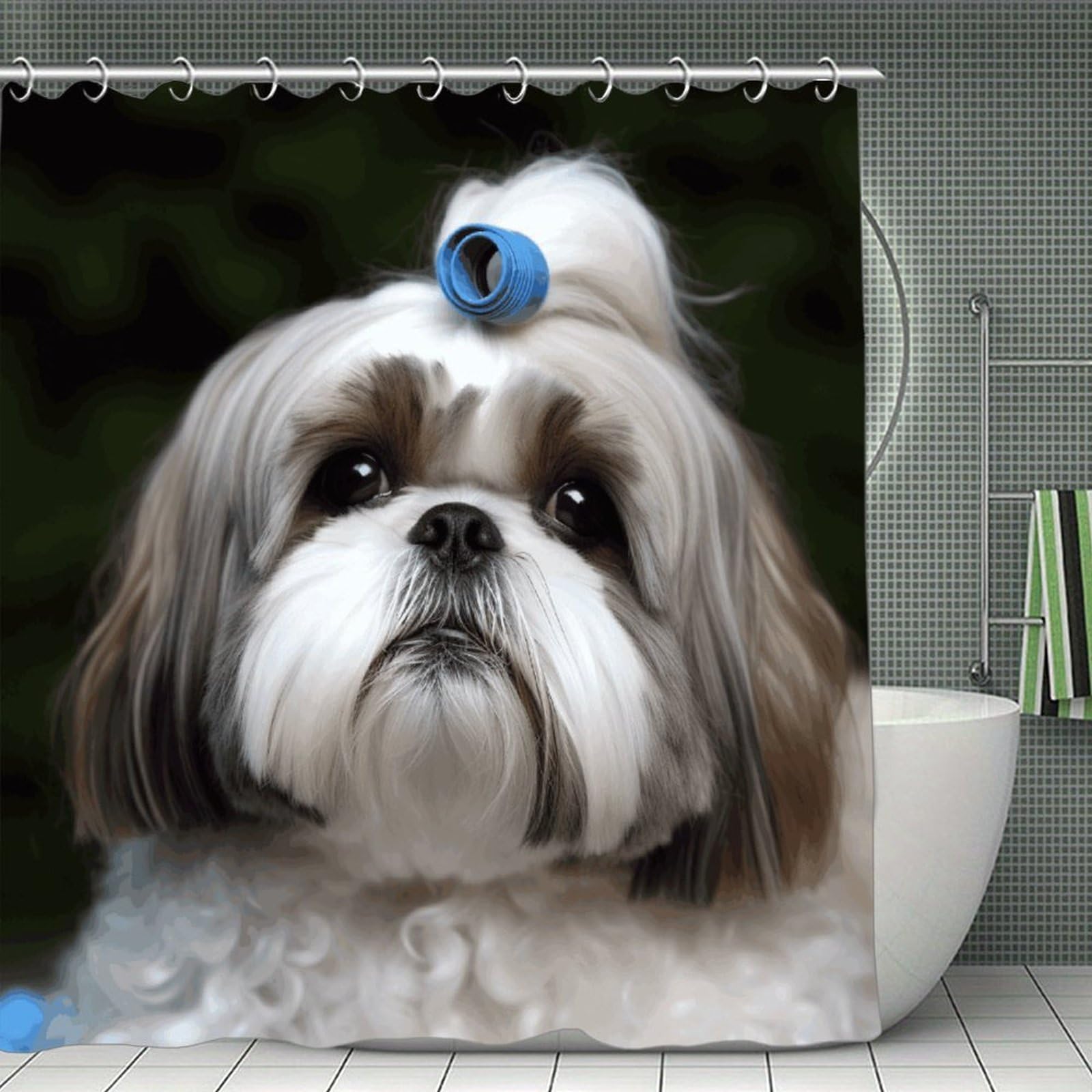 VstaDank Shih Tzu Dog Bath Curtain Elegant Heavy Duty Shower Curtains 70x70 in Rustic Farmhouse Cloth Shower Curtains Neutral Modern Bath Curtain for Bathroom