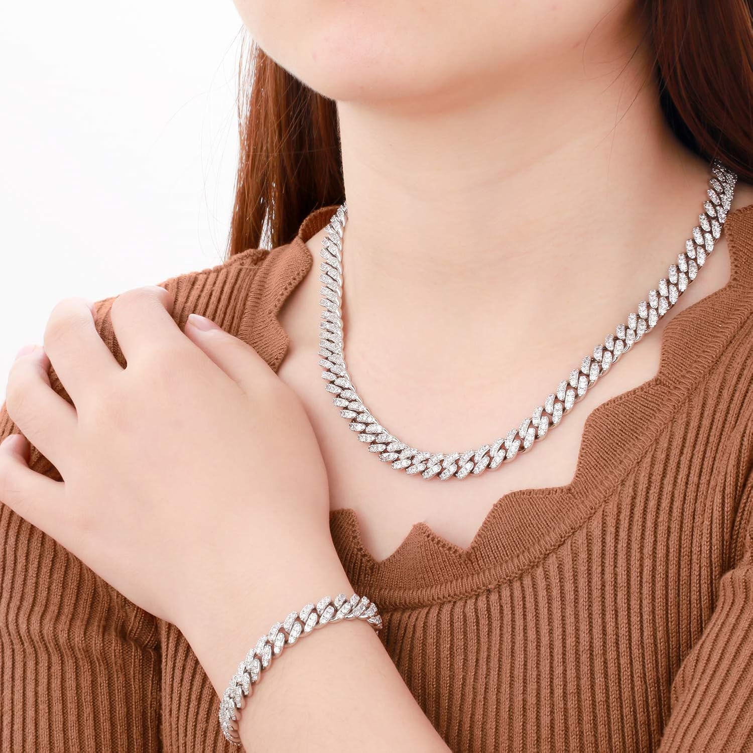 YIMERAIRE 8MM Cuban Link Bracelet Iced Out 3 Times 18K Gold Plated/Platinum White Gold Full CZ Prong Set AAA Cuban Chain Bracelet Anklet Bracelets for Women, with Box