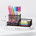 SUPEASY Mesh Pen Holder Desk Organizer, Office Supplies Pencil Storage with 3 Compartments, Office Desk Accessories and Workspace Organizers for Home School, Black