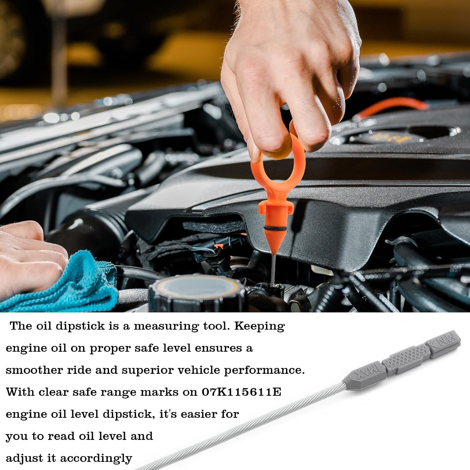 07K115611E Engine Oil Dipstick Indicator, Compatible with Volkswagen L5 2.5L Jetta Passat Golf Rabbit Beetle Engine Oil Fluid Level Dip Stick Replace 917404, 07K115611F