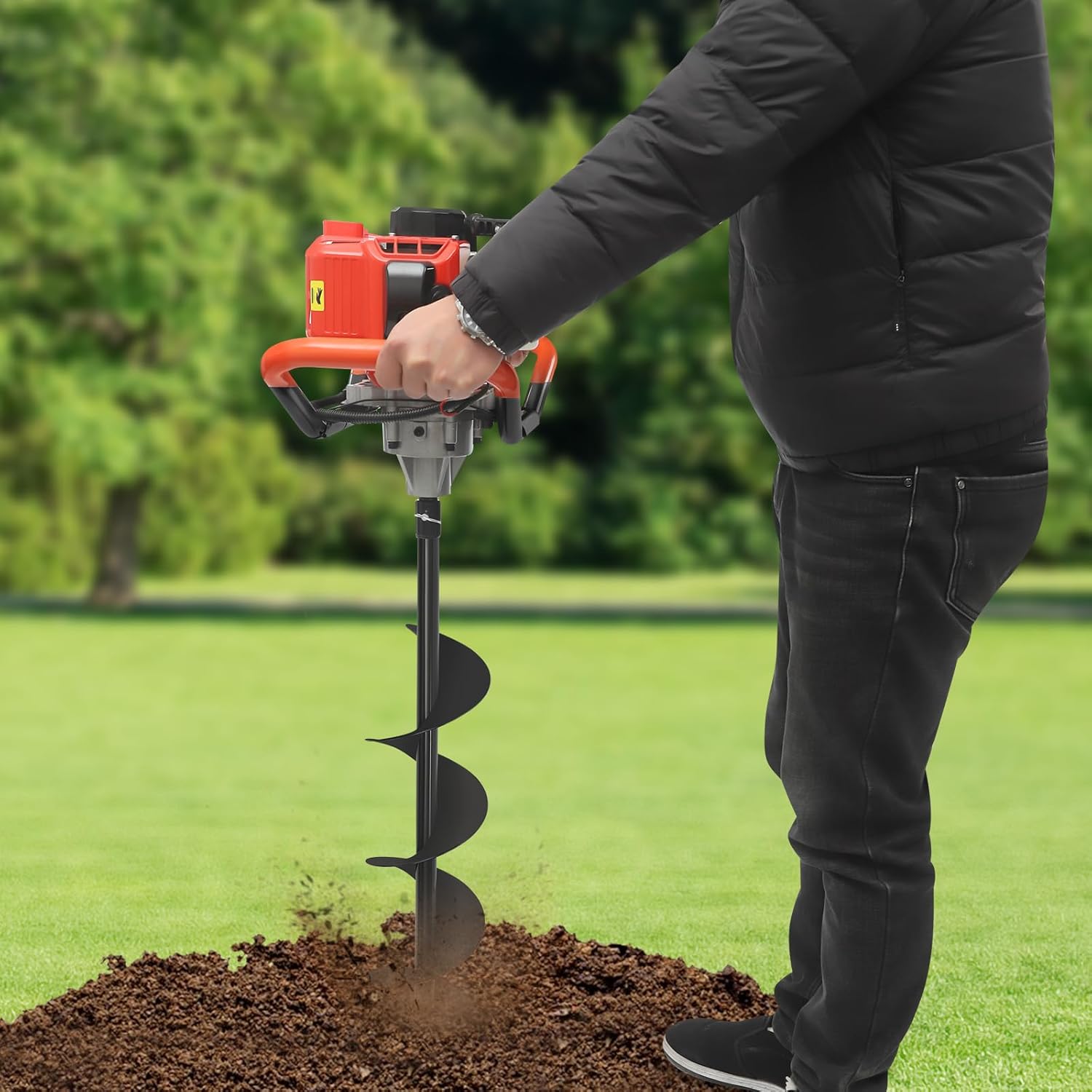 2.3HP Gas Post Hole Digger, 52CC Earth Auger with 3 Auger Bits & 12" Extension, for Fence Posts, Tree Planting & Gardening- Orange