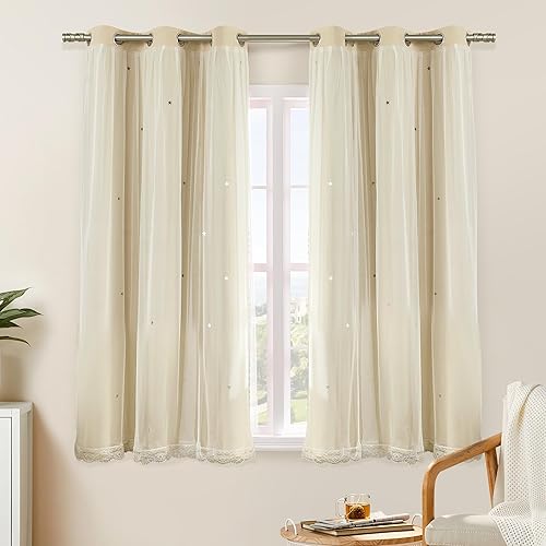 XiDi Beige Curtains 2 Panels for Girls Kids Bedroom Nursery Living Room Decor Rideaux Occultants Drapery with Eyelet for Windows, W34×L63 Inch (86×160 cm) Pink Wall Decals - Beige - 34W x 63L inch (2 Panels)