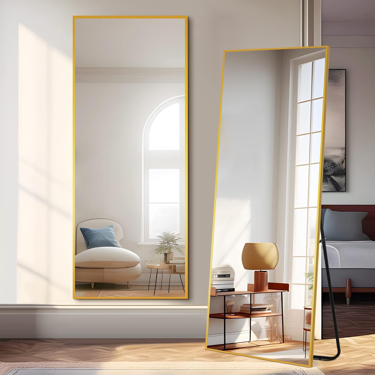 PexFix Full Body Mirror with Gold Aluminum Alloy Frame - Full Length Wall Mounted Mirror for Bedroom, Bathroom, Living Room Decor, 47''16'' (1014)