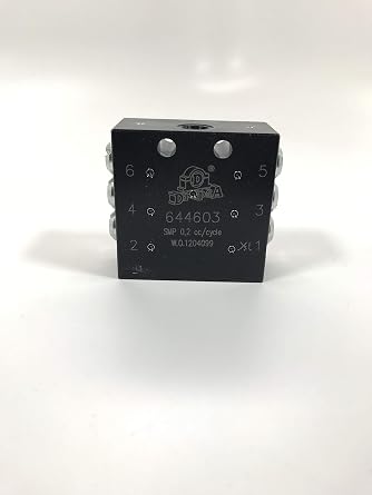 SMP Divider Block - P/N 644603 - One to Six Outlets, 2 CCs .012 Cu. in. per Cycle, 300 Bar 4,400 PSI Max Pressure, Lubricant Viscosity Min. Oil 32 CST Max. Grease NLGI 2