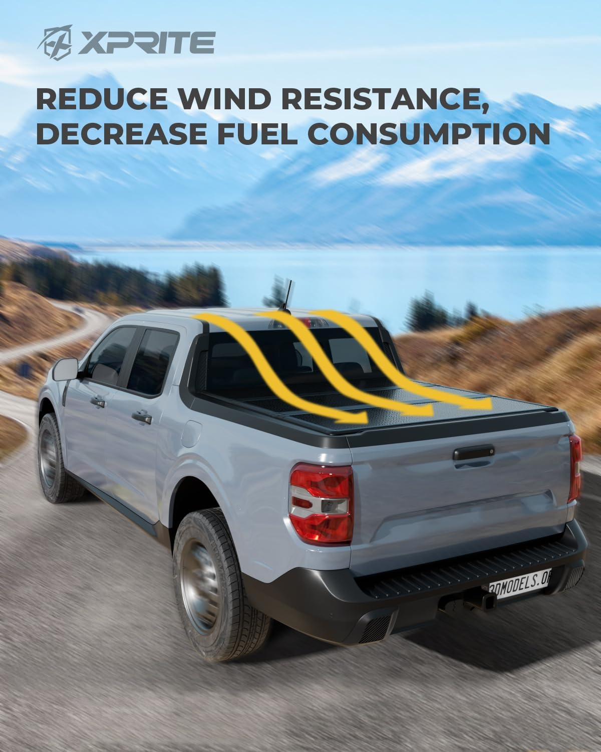 Xprite 4.6ft FRP Hard Tri-Fold Truck Bed Tonneau Cover Compatible with 2022 2023 2024 2025 2026 Ford Maverick, Durable/Weatherproof/Theftproof/Without Drilling & Easy Installation, 4.6' (55") Bed