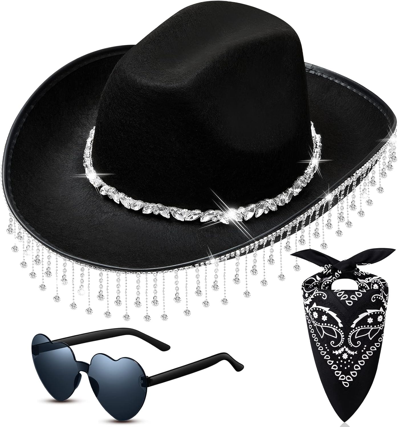 Hercicy Light up Rhinestone Cowboy Hat Glitter Sparkly Cowgirl Hat for Concert Birthday Party(Black)