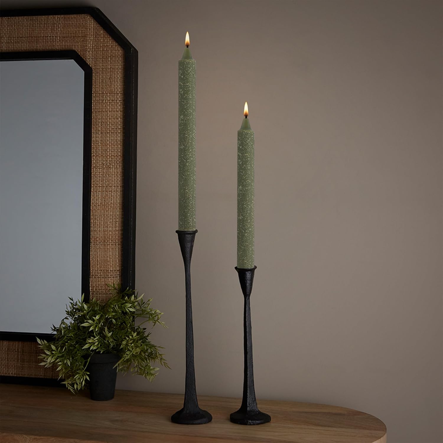 Root Candles 12-Count Unscented Dinner Candles Dripless Beeswax Enhanced Timberline™ Arista™ Boxed Candle Set, 12-Inch, Dark Olive