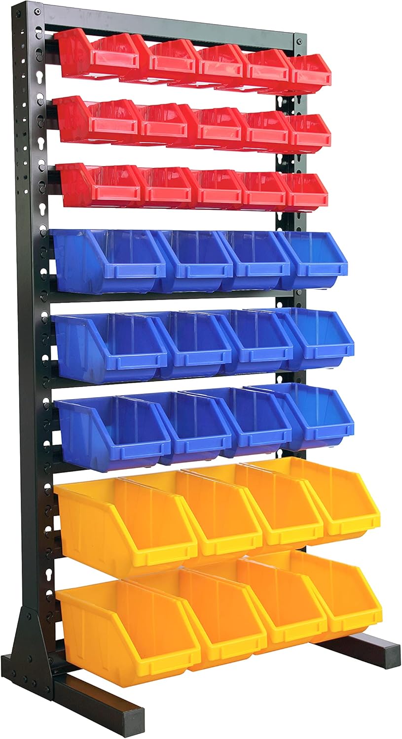 King's Rack Hanging Bin Rack Storage System Heavy Duty Steel Rack Organizer Shelving Unit w/ 35 Plastic Bins in 8 tiers