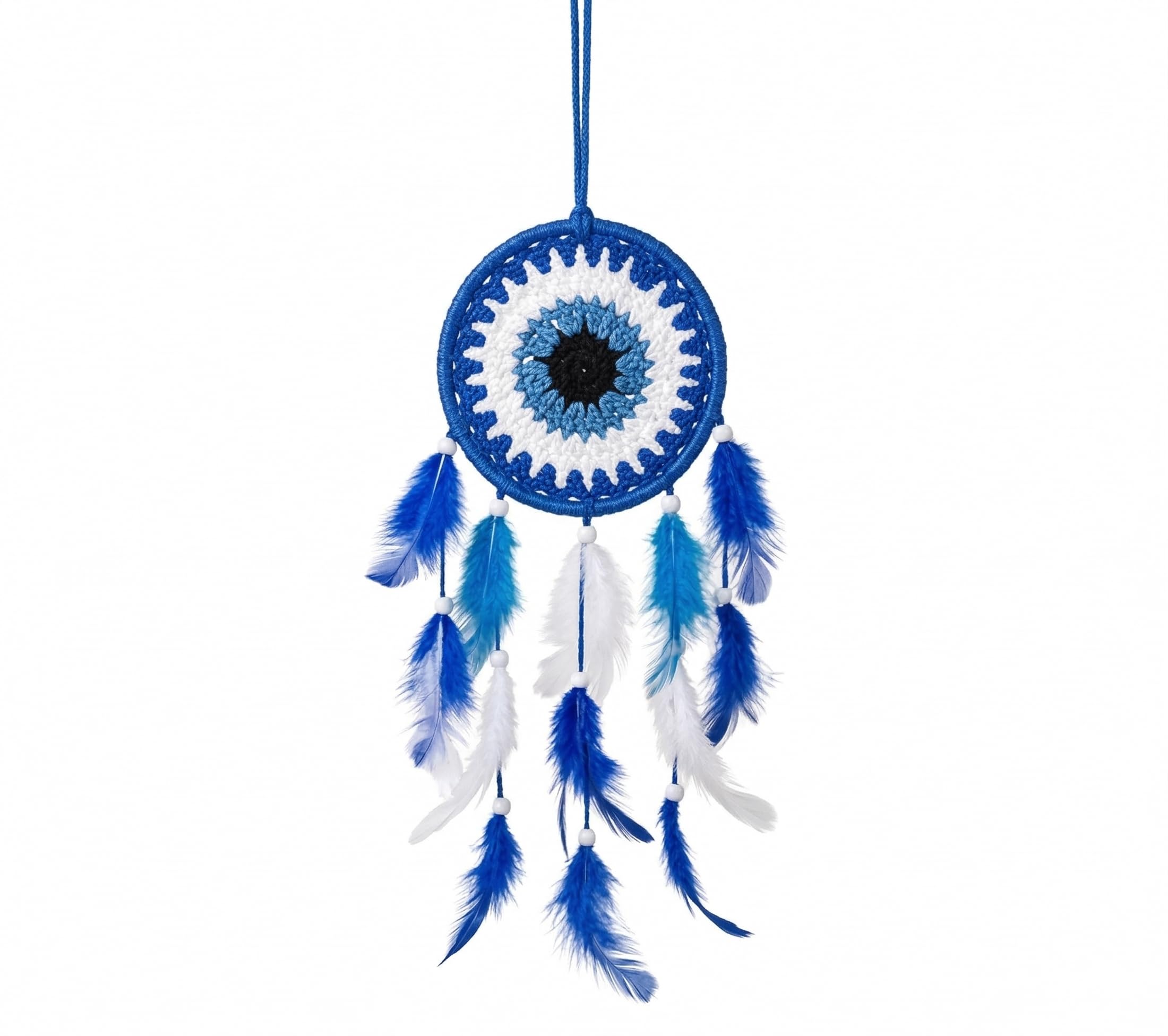 Handmade Evil Eye Dreamcatcher Wall Hanging | Blue & White | Nazar Dream Catcher Wall Hanging | Protection & Good Luck Charm (1, Blue)-image-17