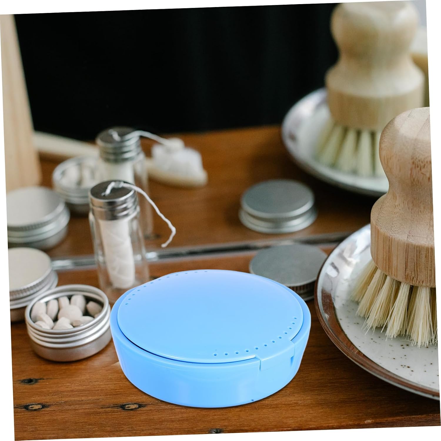 Amosfun Portable Tooth Storage Box Mirror Compact Plastic Retainer Case for Travel Home Use for Organizing Small Accessories Lightweight Design