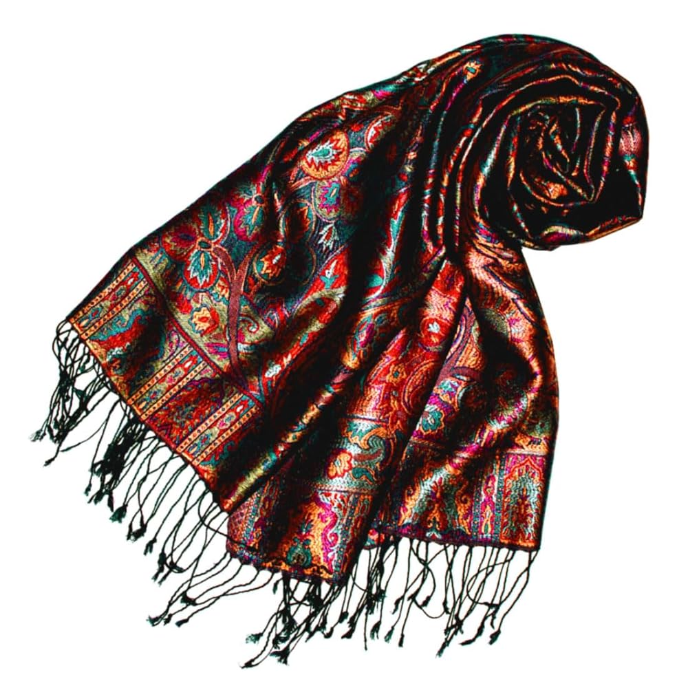 Sciarpa In Seta Pashmina 100% - Motivo Paisley, 160x35 Cm, Unisex, Dall'India - Foto 11