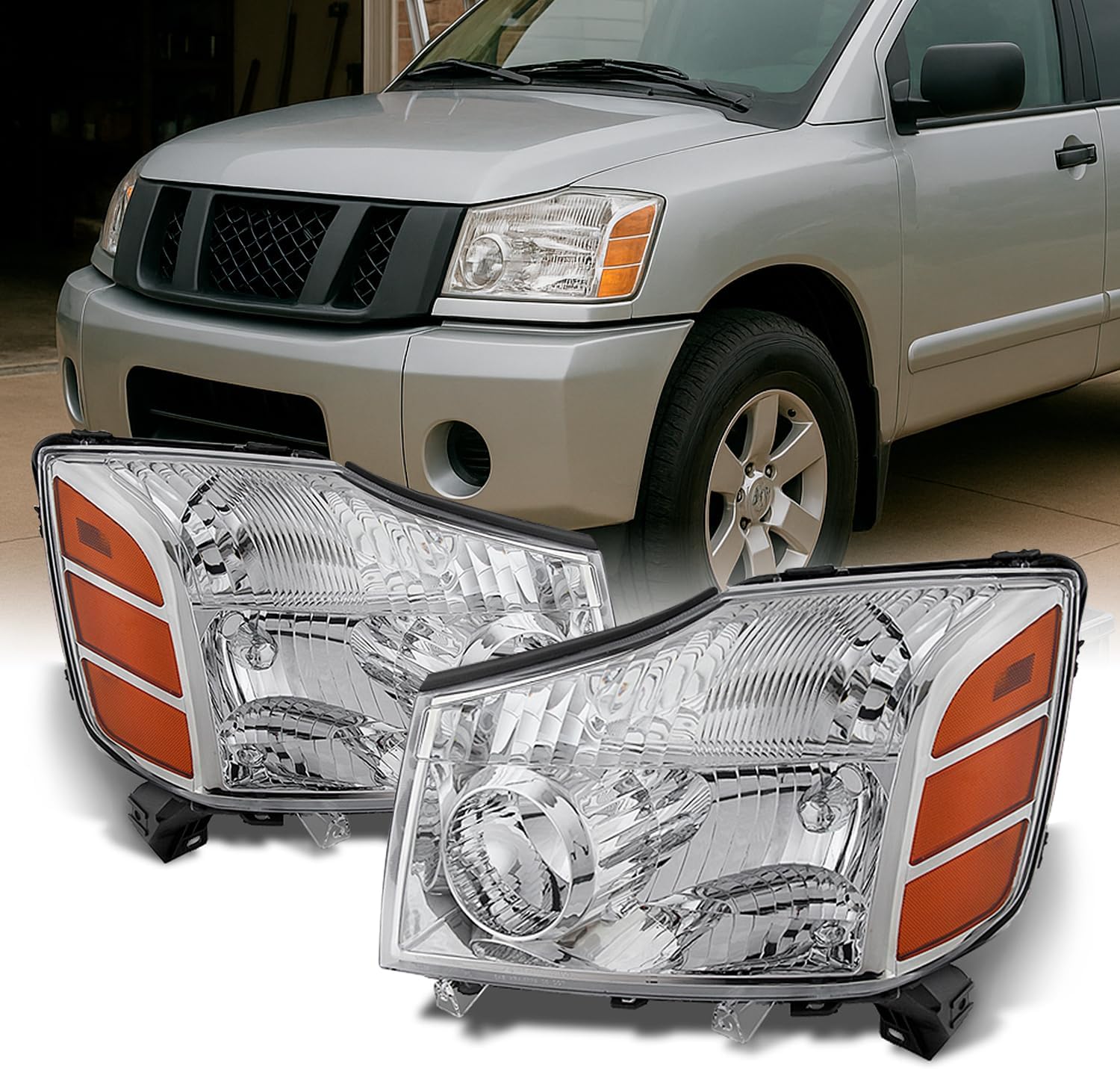 AKKON - For 04-15 Titan Pickup Truck 05-07 Armada Headlights Front Lamps Direct Replacement Pair Left + Right