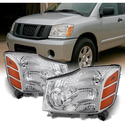 AKKON - For 04-15 Titan Pickup Truck 05-07 Armada Headlights Front Lamps Direct Replacement Pair Left + Right | OE Factory Style Chrome Housing Clear Lens Driver And Passenger Side Direct Replacement