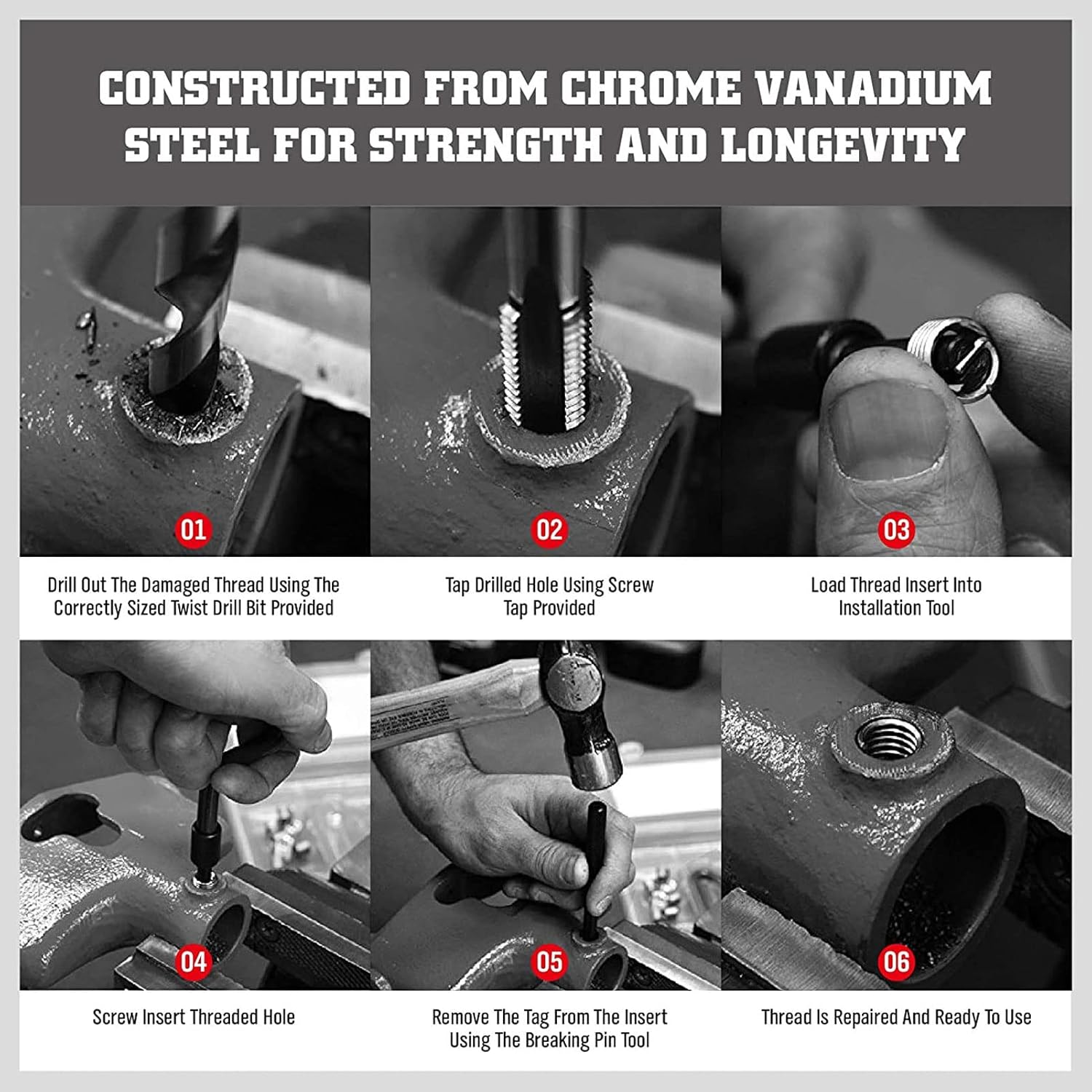 Metric Thread Repair Kit, HSS Thread Repair Insert Tool Kit for M5 M6 M8 M10 M12 Female Threaded Hole, Includes Drill Bits Taps Spiral Inserts with Storage Box