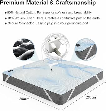 RIQINXIN Conductive Bedding Sheet Grounding Bed Sheet with 10% Silver Fiber & 90% Organic Cotton Grounding Mat Earthing UK Relaxation Sleep Accessory Bedding Nighttime Comfort Solutions 76x80in