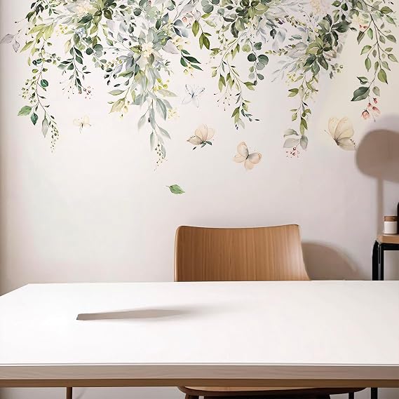2 Green Plants Leaves Wall Decals Peel Stick Vine Butterfly Bedroom