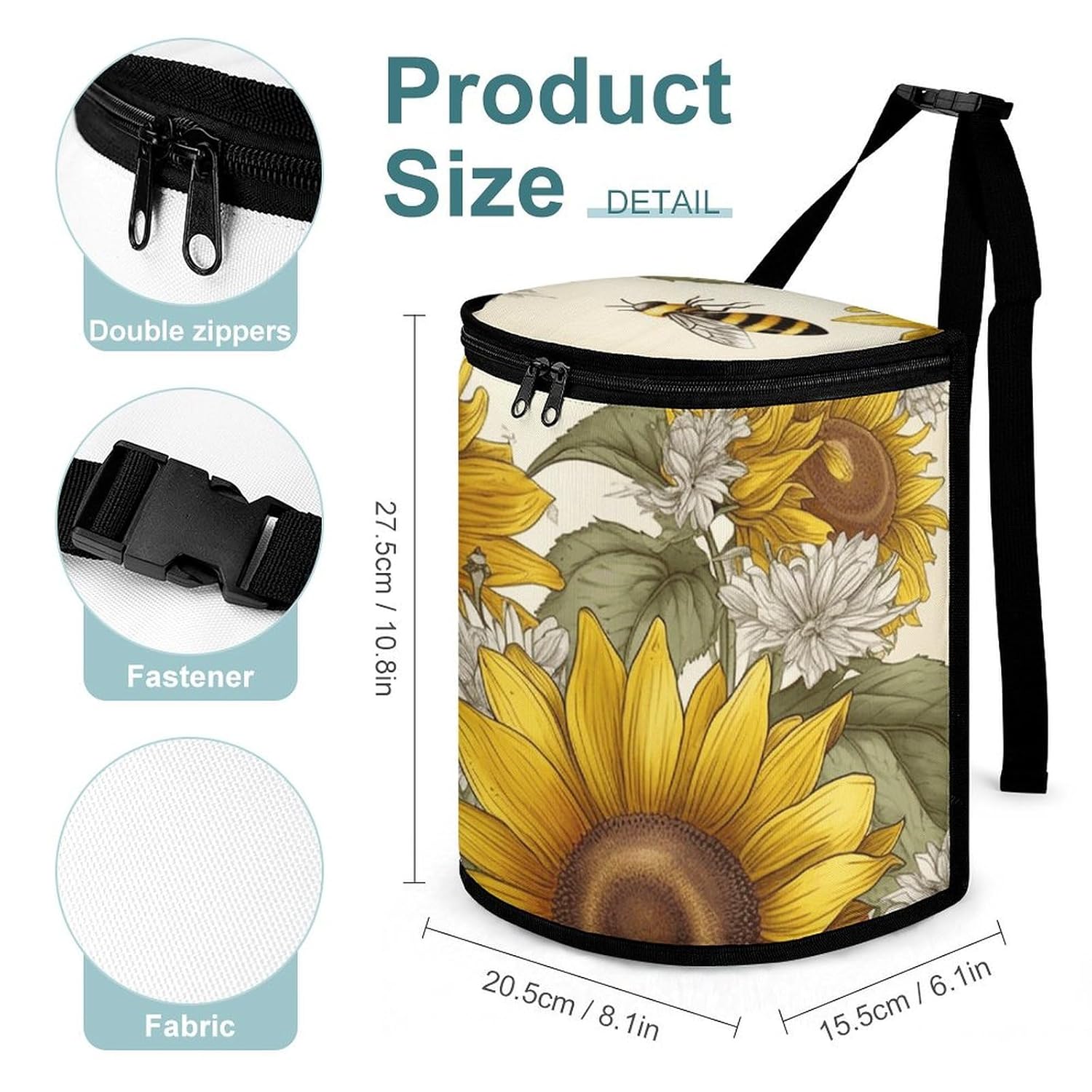 Hanging Car Trash Bag Bees Sunflowers Daisy Rose Printed Car Garbage Storage Bag Leakproof Car Trash Can Portable Garbage Storage Bags