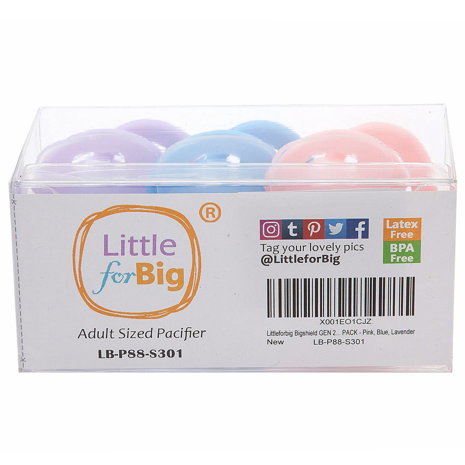 LittleForBig Bigshield Generation-II Big Sized Pacifier 3 Paci Pack - Pink, Blue, Lavender