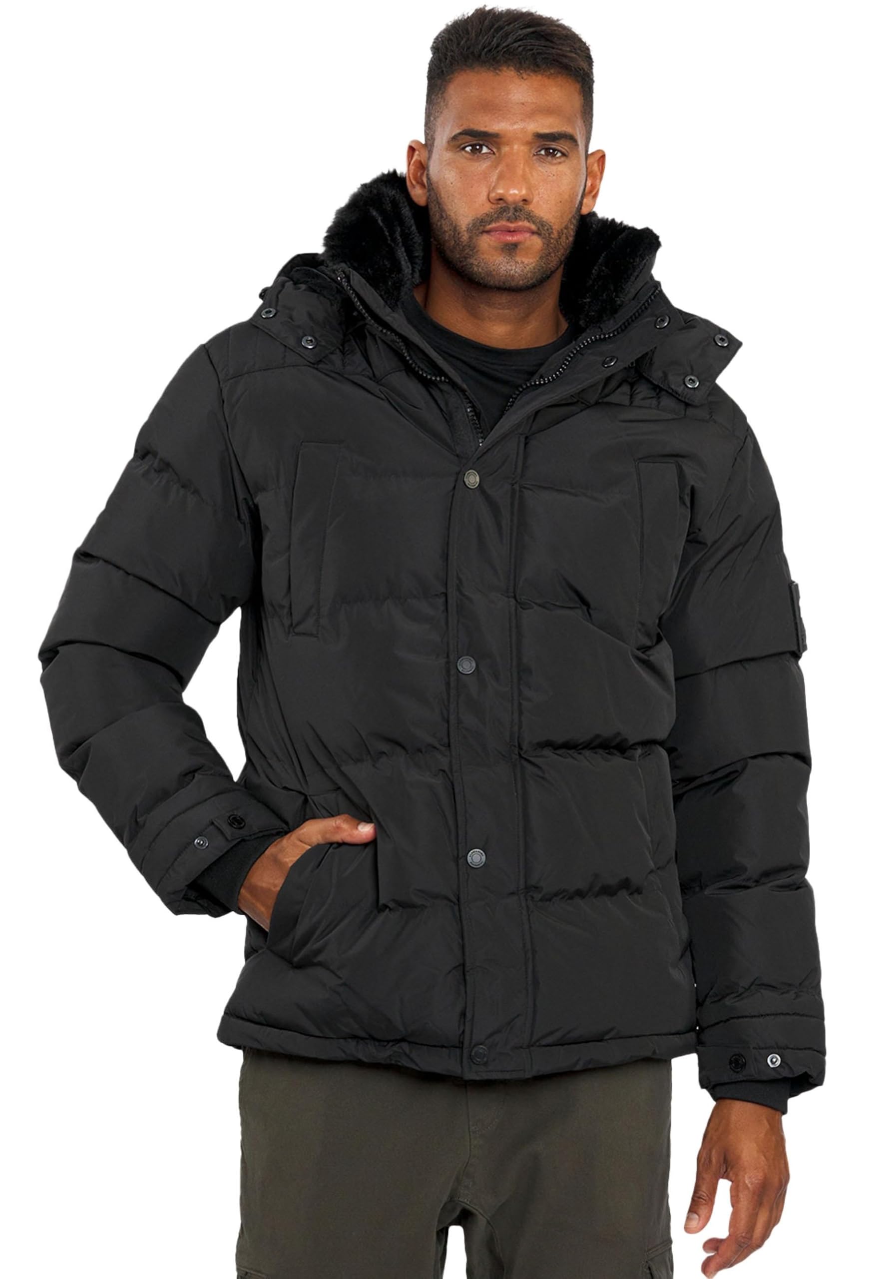 ALESSANDRO SALVARINI Heren winterjas (S-3XL) - licht, waterafstotend, 7 zakken, gewatteerde jas met capuchon, warme jas voor mannen - AS-334, Donkerblauw, L
