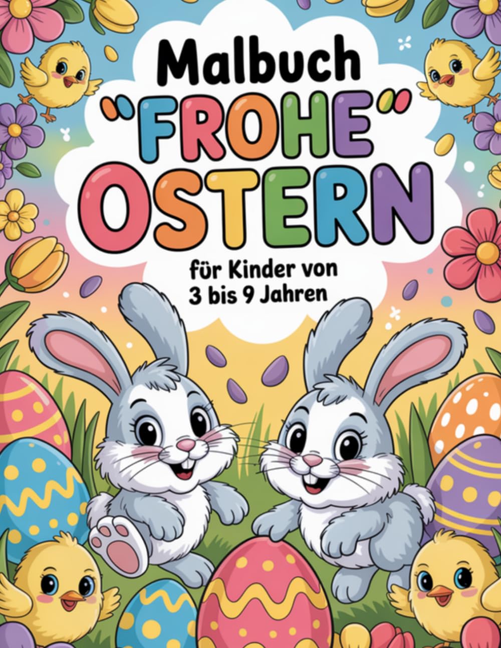 Malbuch „Frohe Ostern“ für Kinder von 3 bis 9 Jahren: Niedliche und einfache Malvorlagen für Kleinkinder und Vorschulkinder mit Hasen, Eiern, Körbchen und Frühlingsspaß