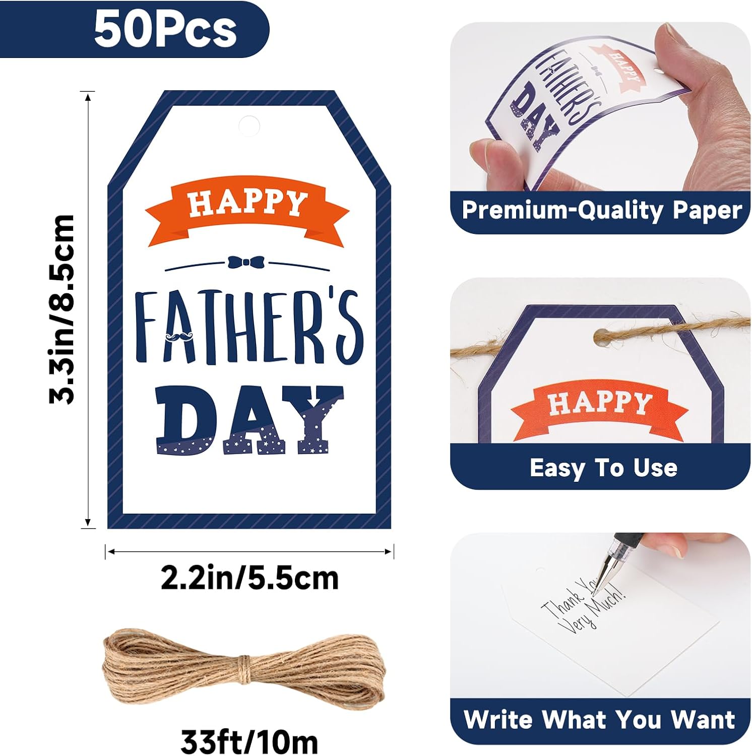 Anwyll 50Pcs Happy Fathers Day Gift Tags with String + 500Pcs Fathers Day Heart Stickers image 3