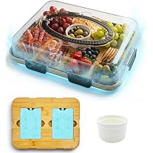 Charcuterie Board with Lid & 2 Ice Pack, Upgraded 6 Snap Laches, Sauce Cup Included, Large Portable Cheese Tray with Handle, Serving Tray for Picnic & Pool, House Warming Gifts New Home