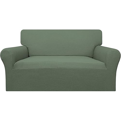 Easy-Going 100% Waterproof Loveseat Couch Cover,Dual Waterproof Sofa Cover, Stretch Jacquard Sofa Slipcover, Leakproof Furniture Protector for Kids, Pets, Dog and Cat ( Loveseat, Grayish Green)