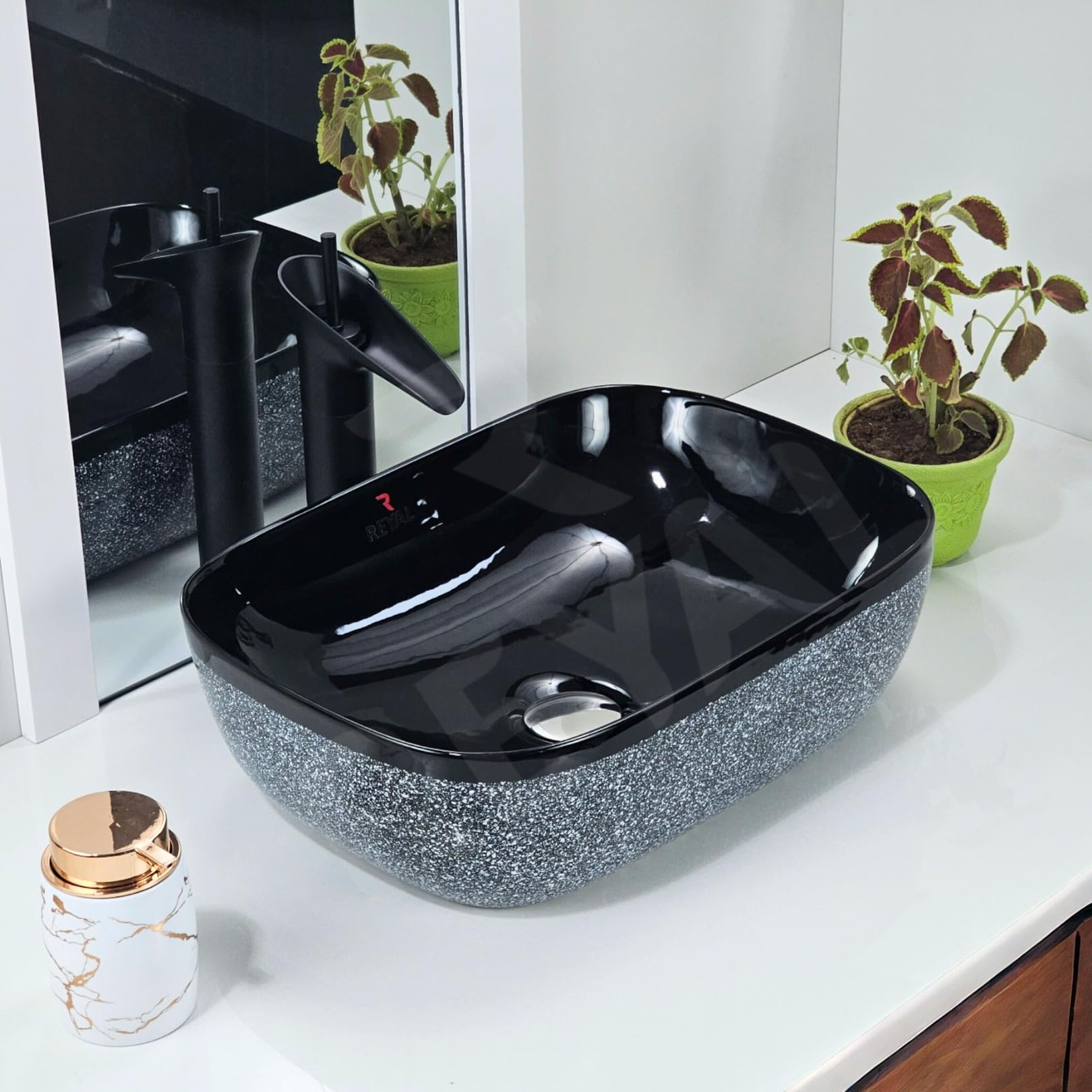 Reyal Premium Marble Glossy Ceramic Tabletop Wash basin (13" x 18" x 5.5") Counter Top Washbasin | Bathroom Wash Basin Vessel Sink (Black Sprinkles) (B0CJRZC746) Amazon Price History, Amazon Price Tracker