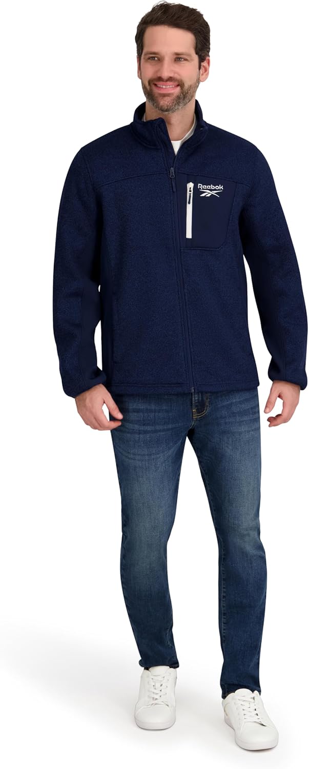 Reebok mens Mock Neck Zip-up Textured Fleece Shell Jacket - Image 4