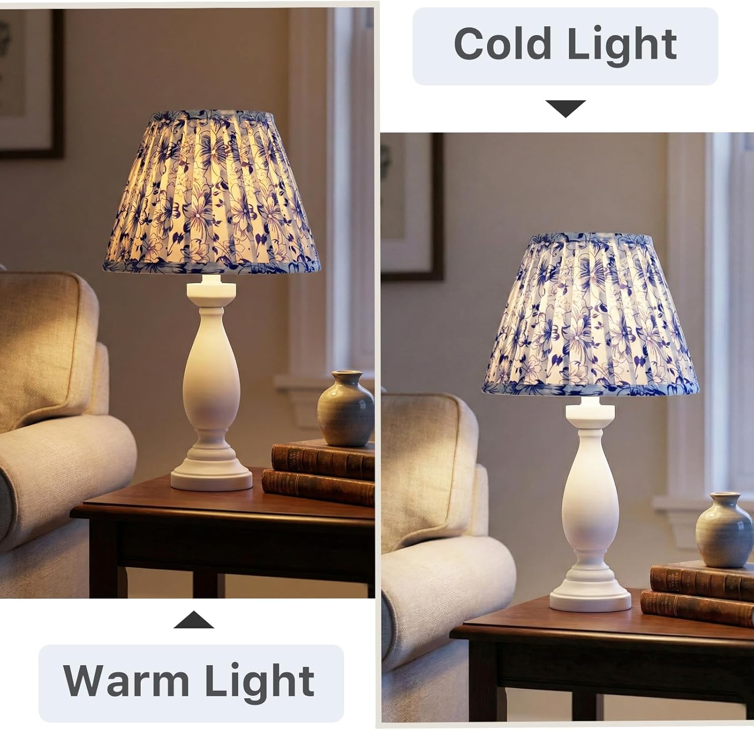Small Blue Floral Lamp Shade for Bedside & Desk Lamps (1 Pack), 5x9x6.2 Inch Empire Pleated Lampshade, Cloth Lampshade with Spider Fitter, No Assembly, Ideal for Country, Vintage & Coastal Home Decor