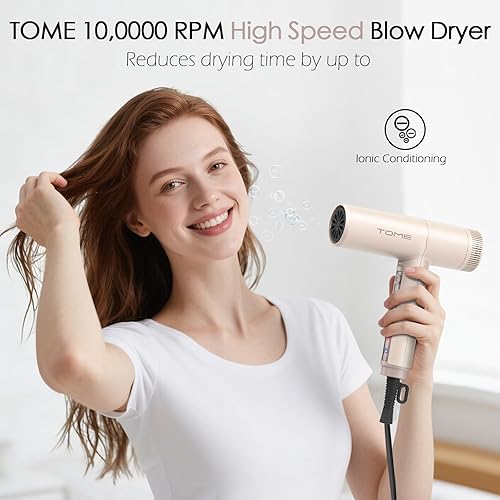 Miniatura 4 de TOME Secador de pelo, motor EC de alta velocidad de 1875 W, secador iónico de 110,000 RPM, secado rápido, bloqueo de tiro frío, 3 calor, 2 1875w