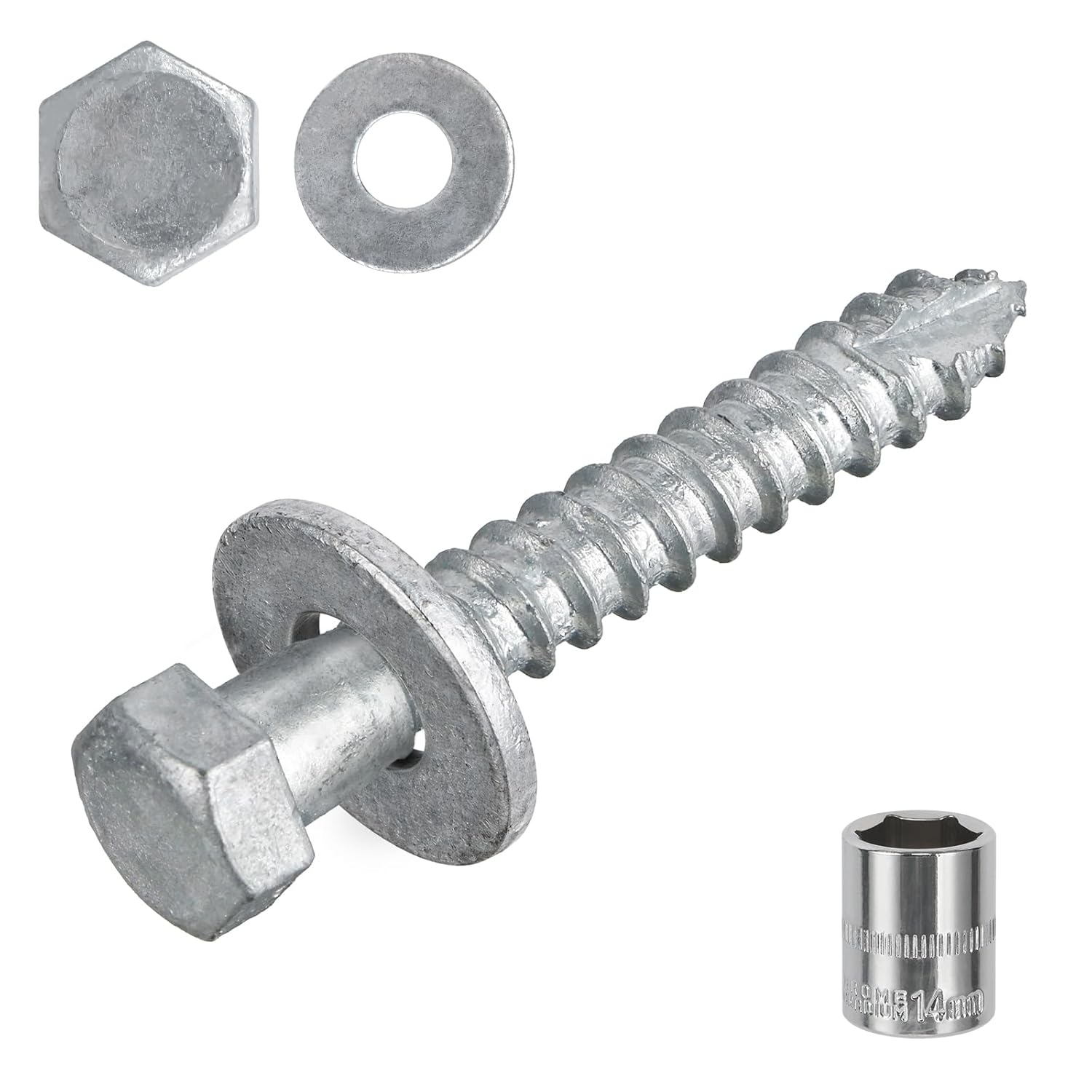 3/8" x 4" Lag Screws Bolts with Washers, 50Pcs Hot Dip Galvanized Hex Head Lag Screws, Heavy Duty Lag Bolts for Wood, TV Mounts, Deck, Boat Repair