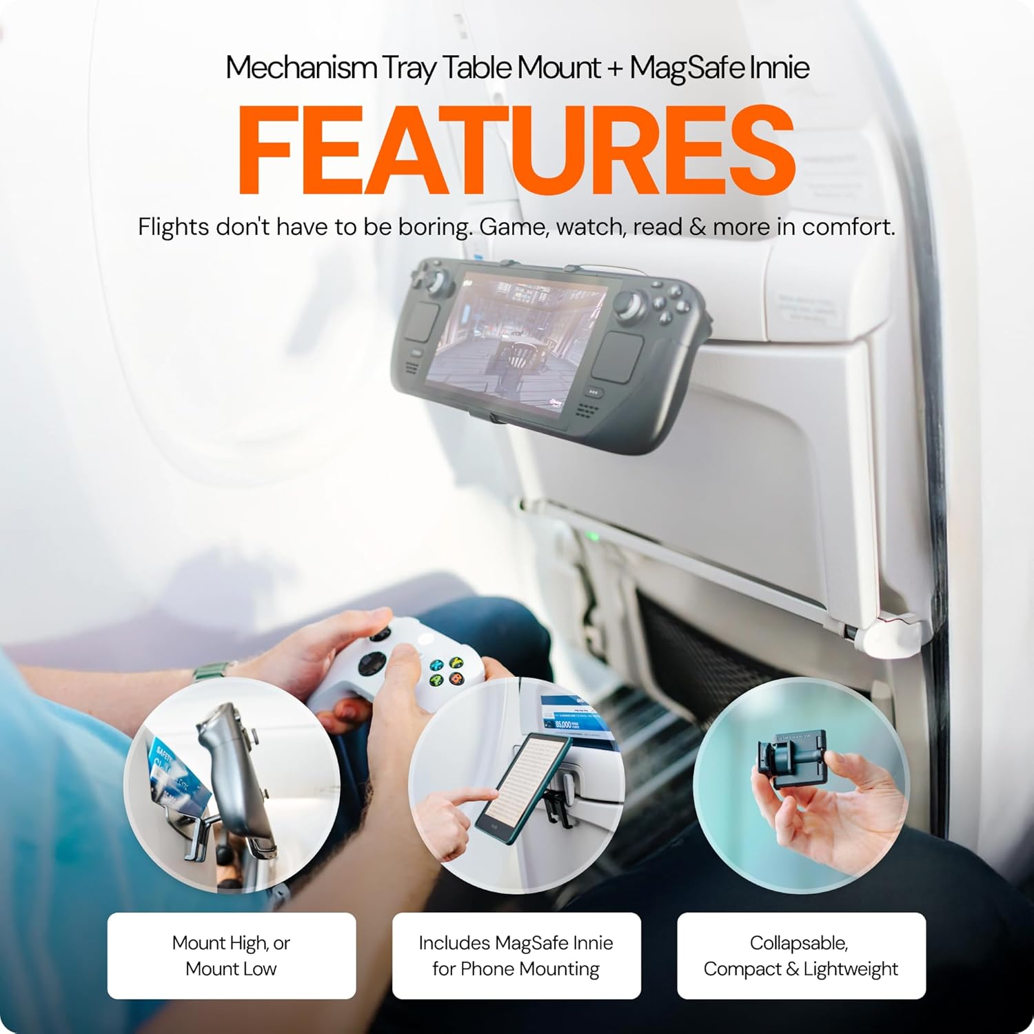 Mechanism Tray Table Mount & Magsafe Innie Airline Bundle | Airline Accessories