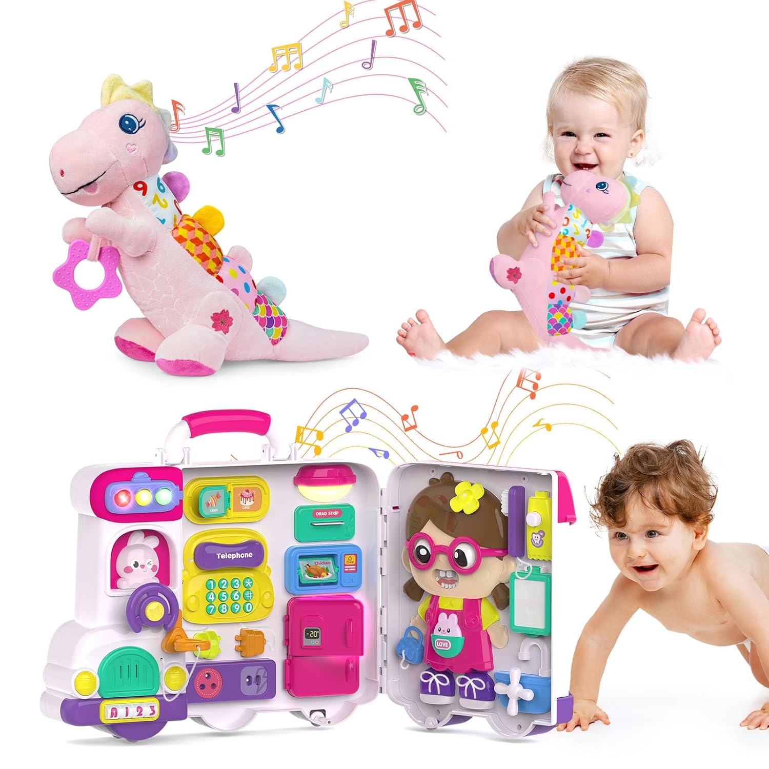 Baby Toys for 1-2 Year Old Girl,Montessori Bilingual Musical Busy Car Board,Early Educational Toys for Toddlers 1-3,Motor Skills Learning Toy 12-18 Month,Birthday Gift for 1+ Year Old Boy Girl