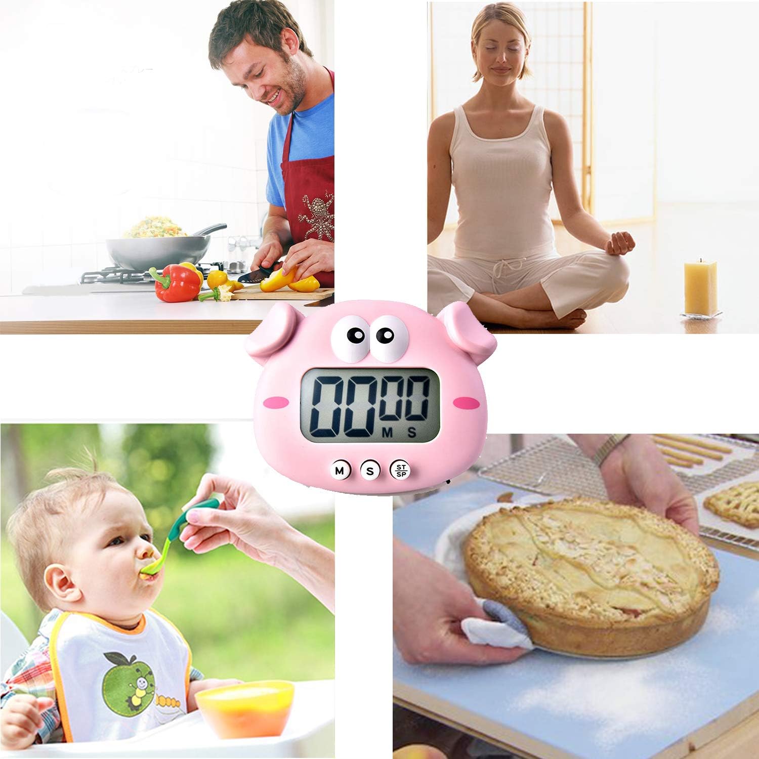 Kitchen Timer, Cute Cartoon Animal Countdown Timer, Digital Cooking Timer with Magnetic, LCD Large-Screen Visual Clock, Hangable Alarm Clock with Stand，for Cooking Bake Sport Game (Timer-XZ) image 3