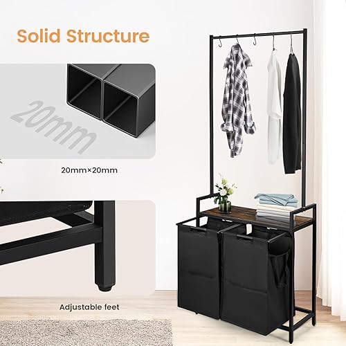 Miniatura 6 de Organizador de ropa para ropa sucia, 2 estantes de 12.7 galones (96 litros), cesta de lavandería con bolsas extraíbles, organizador de lavandería,