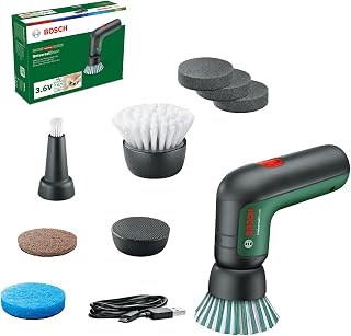 3.6V Cordless Electric Power Cleaning Brush, with 4 Cleaning Attachments, 1 Soft Brush, 3 Polishing Pad, Micro USB Cable (UniversalBrush). Made in Europe