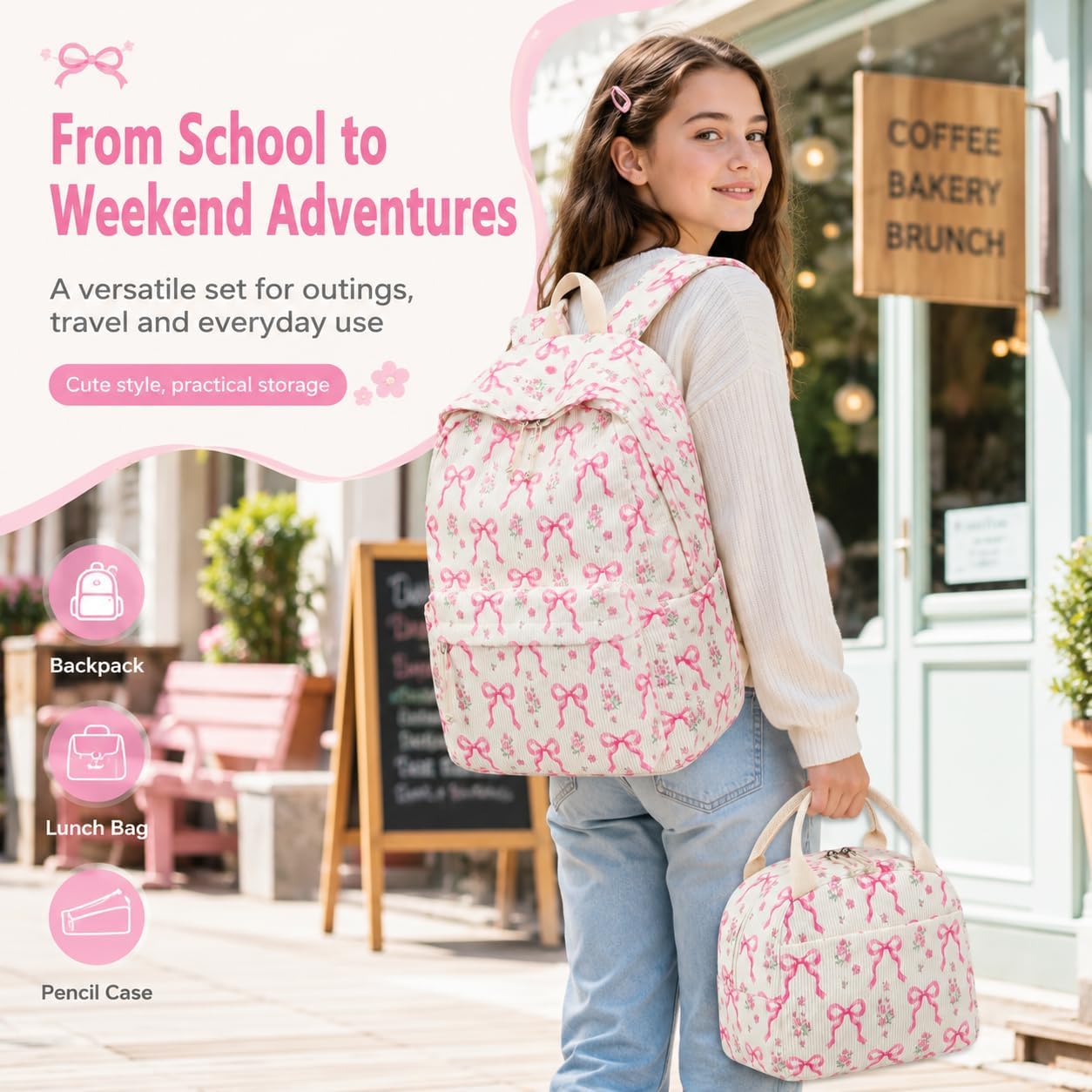 BTOOP School Backpacks for Teen Girls Bookbags Lightweight Kids Backpack School Bags Set with Lunch Box Pencil Case