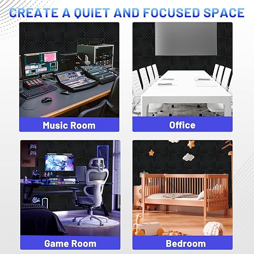 Miniatura 7 de Focusound Paquete de 32 paneles de espuma acústica a prueba de sonido, paneles de espuma acústica de 2 x 12 x 12 pulgadas para pared, paneles de