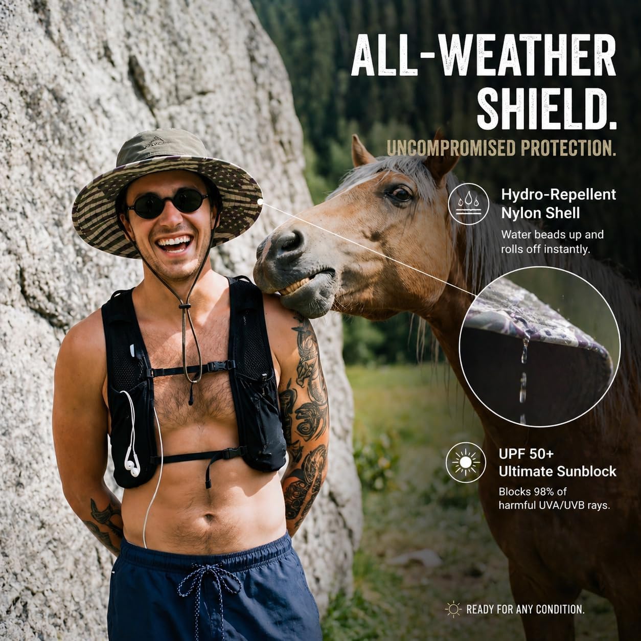TOP-EX UVCoolix™ Cooling Touch Breathable UPF50+ Waterproof Wide Brim UV Protection Sun Hats Big Head XL XXL
