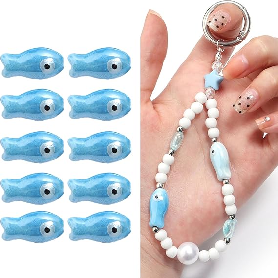 Pack of 10 Colorful Retro Ceramic Fish Beads Handmade Spacer Charm for Necklace Bracelets Jewelry Crafting Accessories